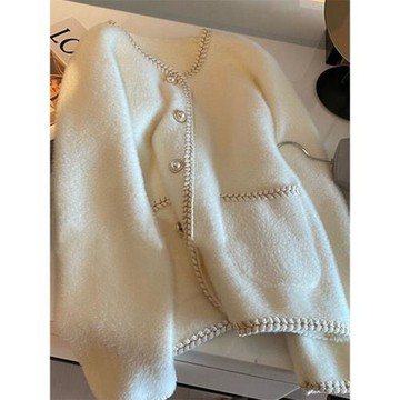 法國尾貨撿漏女裝高端品牌羊毛原單羊絨法式小香風珍珠扣毛衣開衫