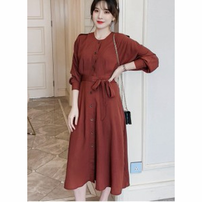 秋新作 ワンピース ブラウン 秋ワンピ カジュアルワンピース 秋服 レディース 前ボタンワンピース ウエストマーク ワンピース 茶色 フレ 通販 Lineポイント最大1 0 Get Lineショッピング
