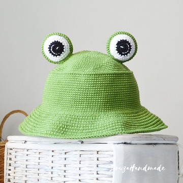 鉤針可愛青蛙水桶帽女式男士定製針織搞笑綠色漁夫帽