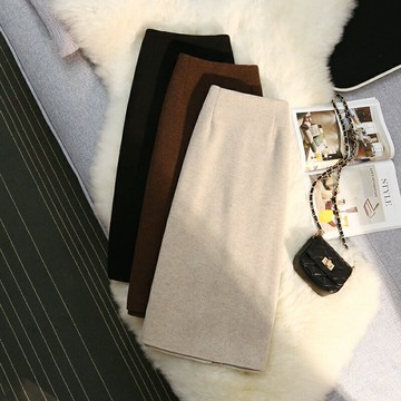 【高腰顯瘦】毛呢半身裙 中長款半身裙 包臀裙 一步裙 直筒裙 秋冬加厚款 側開叉設計 高腰顯瘦 春秋冬三季 通勤約會穿搭