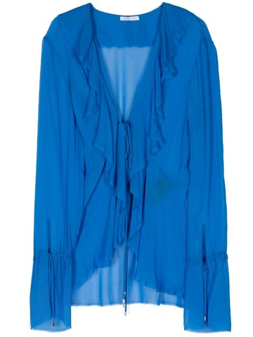 Patrizia Pepe - ruffled chiffon blouse - women - Viscose - 44 - Blue