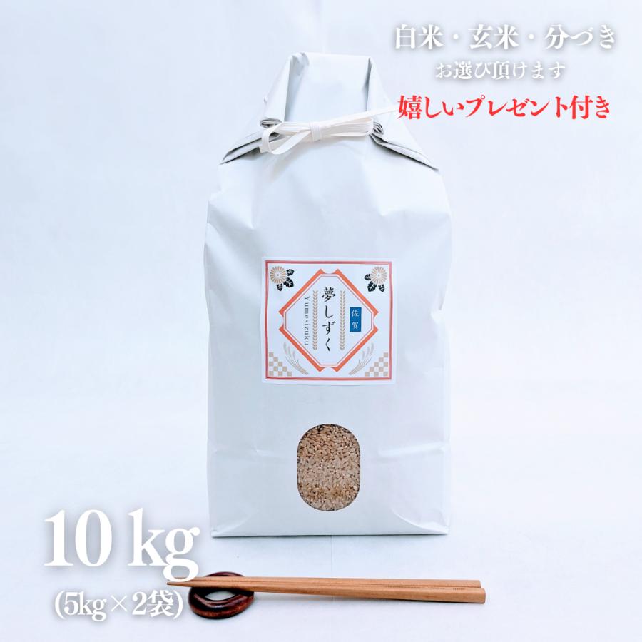 新米 お米 10kg 佐賀県産 夢しずく 玄米 5kg×2袋 令和5年産 精米無料 白米 5分付き 7分付き 紙袋 京都 熨斗無料 グルメ ギフト 嬉しいプレゼント付き 送料無料