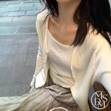 【MDMS】2025秋款 鏤空針織背心外套兩件組 (3colors) 韓系氣質套裝上衣 薄款罩衫針織衫開襟外套 W117