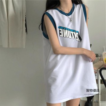 無袖T恤女夏季學生寬鬆韓版中長款背心籃球服上衣【聚物優品】