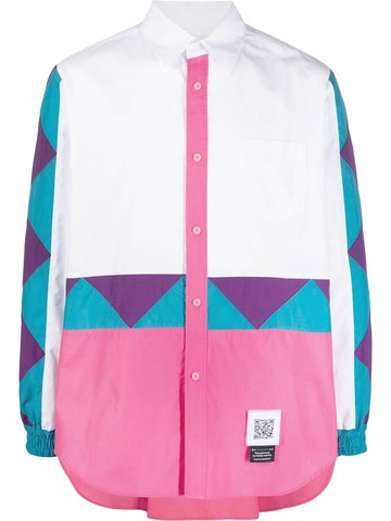 Fumito Ganryu - colour-block windbreaker shirt - men - Polyester/Polyester/Cotton/Nylon - L - White