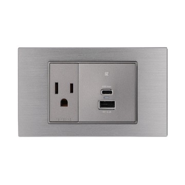 【易智快充】60W USB快充插座面板(插座+2/3 60WUSB快充) 金屬亮銀