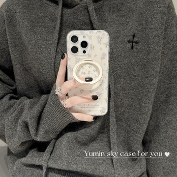 韓風紫色碎花標簽適用iPhone17promax蘋果16手機殼11磁吸plus旋轉支架14Promax小眾13/15少女款12防摔軟殼潮