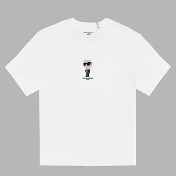 KARL LAGERFELD 老佛爺公仔棉質短T(白)