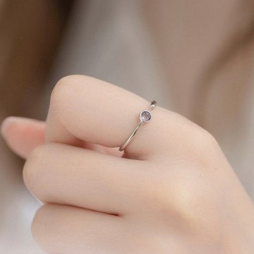 堇青石925純銀側邊小鋯石設計開口式戒指