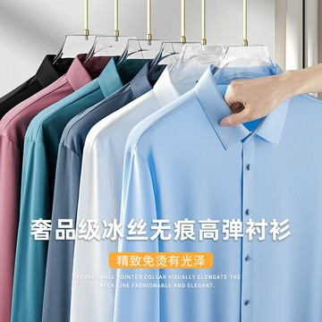 “頂奢”冰絲無痕高彈襯衫春秋款男士輕商務休閑免燙易打理白襯衣