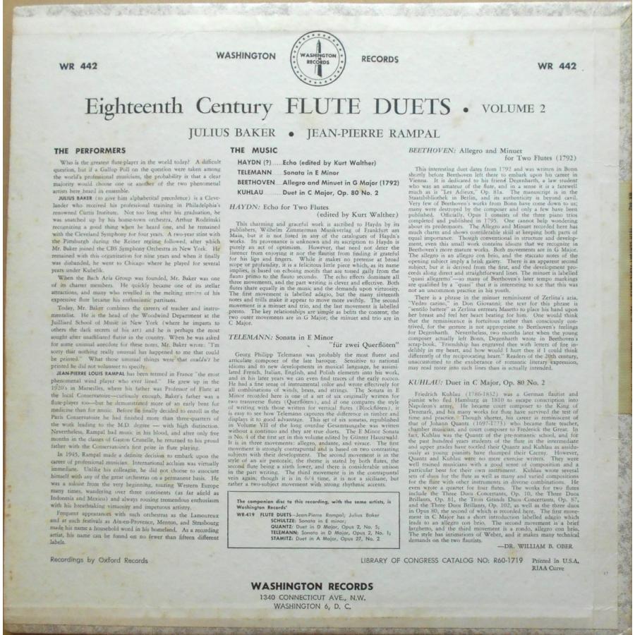 中古LPレコード Eighteenth Century Flute Duets Volume