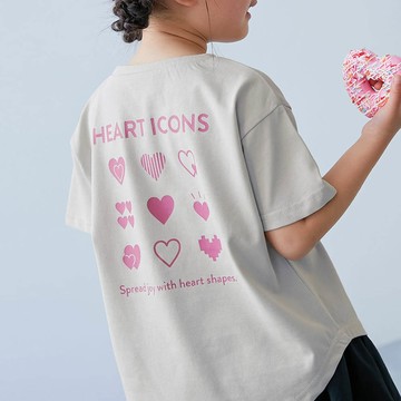 日本 devirock - 接觸涼感 女孩印花短袖上衣-背後愛心-淺灰