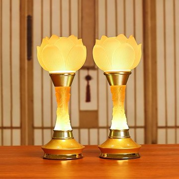 led仿琉璃蓮花燈佛燈供燈家用佛臺擺設燈七彩大號黃光插電一對