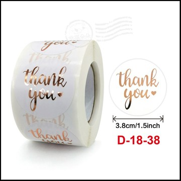 白底燙玫瑰金 Thank you ♥ 圓形貼紙 3.8cm （基本10枚起訂） D-18-38 包裝封口貼紙