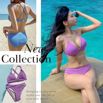 美人魚💙現貨┇糖果色線條紋理交叉美背 比基尼 2色 泳衣 韓國 泰國 歐美 衝浪 性感 兩件式 女 保守 遮肚 顯瘦