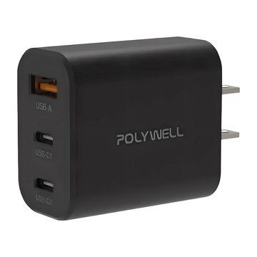 POLYWELL 寶利威爾 30W三孔PD氮化鎵快充頭 PW15-T05-A056  黑色  1個