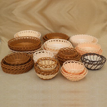 仿藤編織水果籃花邊橢圓型糖果盤瓜子籃餐廳特色手工編小吃籃子