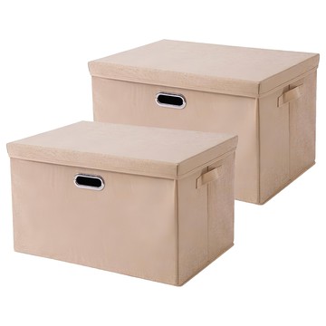 收納部屋 金屬把手棉麻整理盒 26L 中(37 x 27 x 26cm) 米色  2個
