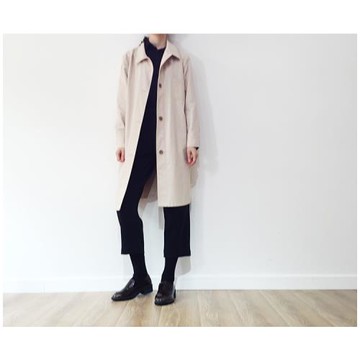 左手日記秋新款米白色風衣中長款簡約中性風長袖外套風衣女北歐