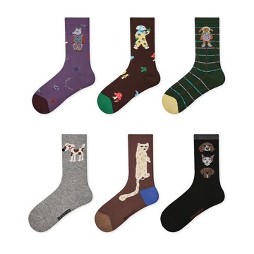 撞色卡通中筒女襪  3雙組合襪