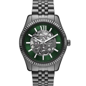 Michael Kors MK Lexington 都會時尚鏤空機械錶 男錶-綠x槍灰色/44mm MK9267