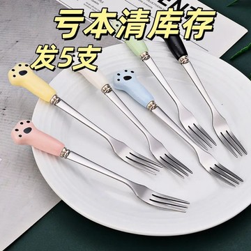 🔥臺灣出🔥不銹鋼水果叉 可愛貓爪甜品叉 創意蛋糕叉子 月餅叉 傢用高檔水果簽 不鏽鋼叉子 造型叉子 貓爪叉子 叉子