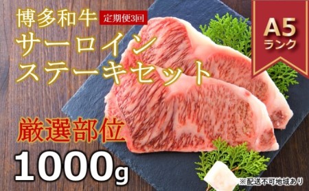 定期便 3ヶ月 牛肉 サーロイン ステーキ 合計1000g 博多和牛 A4～A5（250g×4枚）セット 3回 配送不可：離島