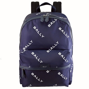 BALLY 6306644 CODE 滿版LOGO尼龍商旅休閒大後背包.深藍