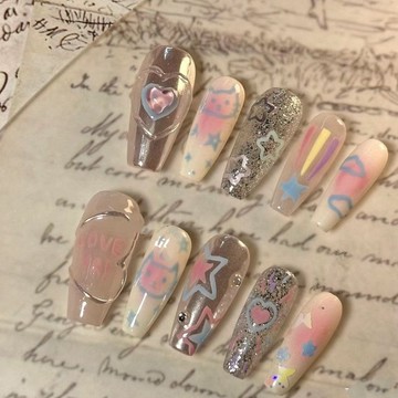 約48H出貨 金屬小貓暈染 手工穿戴甲 穿戴甲 美甲 假指甲 美甲片 指甲片 穿戴甲片 長款穿戴甲  美甲貼 光療甲