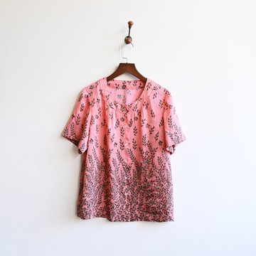 【蛋植物古著】春園芽草印花短袖古著襯衫