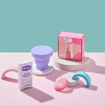 【月釀碟片】獨家限定包裝｜迷你型｜消毒大套組（單盒＋消毒錠＋摺疊水杯）