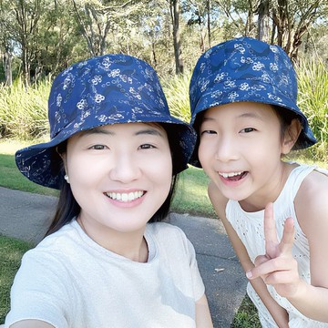 大人+小孩親子同款_深藍色雙面戴漁夫帽-調節尺寸 收納 吸濕排汗