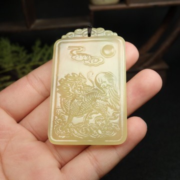 和田玉麒麟玉牌 貔貅玉佩天然青白玉招財辟邪掛件男款吊墜