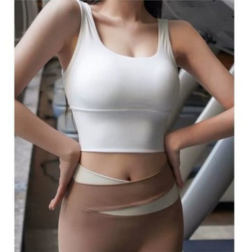 y帶胸墊瑜伽服吊帶背心辣妹性感扭結美背露臍短款寬肩帶健身上衣
