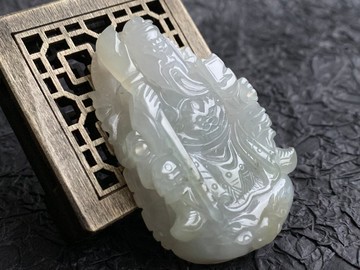 天然翡翠A貨緬甸玉項鍊~冰糯種~關公/關聖帝君玉墬帶刀官印附台證