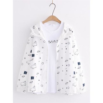 日系文藝小清新卡通星空連帽全棉防曬衣女夏季短外套薄款外套學生