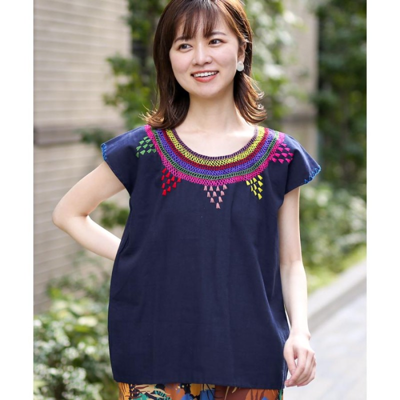 カラフル刺繍入りメキシコブラウス手仕事刺繍