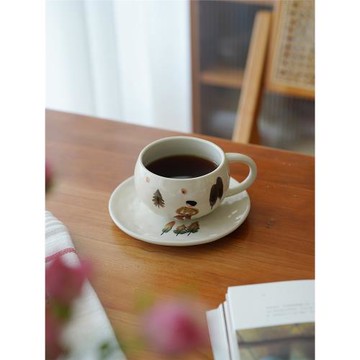 然而家 好看的杯子|插畫原創陶瓷馬克杯咖啡杯碟拉花杯釉下彩杯子