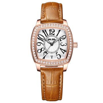 【Folli Follie】29毫米 經典方形 歐美輕奢 鱷魚壓紋真皮腕錶(玫瑰金X棕 FF545609)