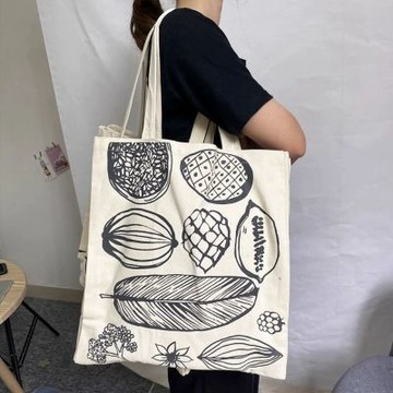 【素包包】單肩包 法式簡約筆畫樹葉印花厚棉雙主袋側背袋(26060)
