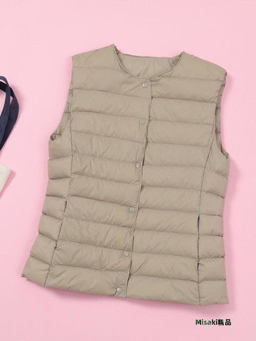 羽絨馬甲女輕薄內膽內穿內搭短款保暖圓領無領秋冬V領大碼背心-Misaki精品