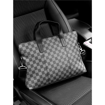 歐美男包格子手提包商務休閑單肩包橫款電腦公文包新款皮質文件包