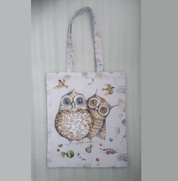 堅固的可重複使用手提袋，環保，棉帆佈軟袋，帶貓頭鷹