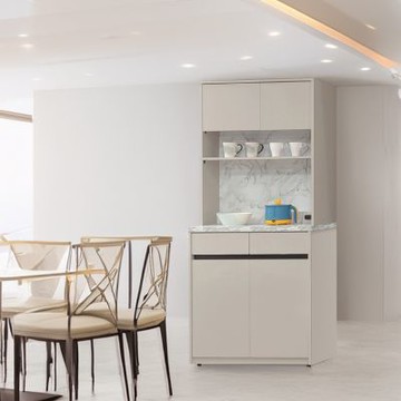 文創集 羅特卡2.8尺四門二抽仿石紋高餐櫃組合-85x40x201-cm免組