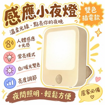 🚢夯爆了💣 雙色插電感應小夜燈 人體光感 常亮調光 過道臥室 書桌夜燈