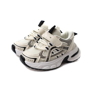 兒童鞋 休閒運動鞋 魔鬼氈 米/黑色 中童 童鞋 AD-3-02 no647