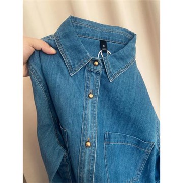 廣州十三行爆款~重磅貨！秋季復古疊穿牛仔襯衫女寬松設計感小眾