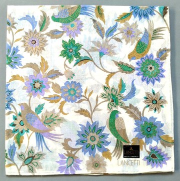 Lancetti 古董絲巾 甜美花鳥圖案 21 x 21 英吋