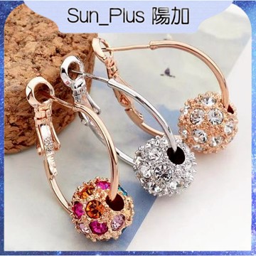 Sun_Plus 台灣現貨 雲錦H款 水晶鑽球耳環 韓版創意水晶鑽球耳環 彩鑽小耳圈幸運球耳環 轉運 耳環 飾品