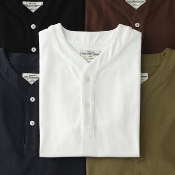 售完不補 重磅美式復古棒球領亨利領【我只賣不透的白T】微開叉素T 棒球領亨利衫 開衩素T v領亨利領 扣子上衣